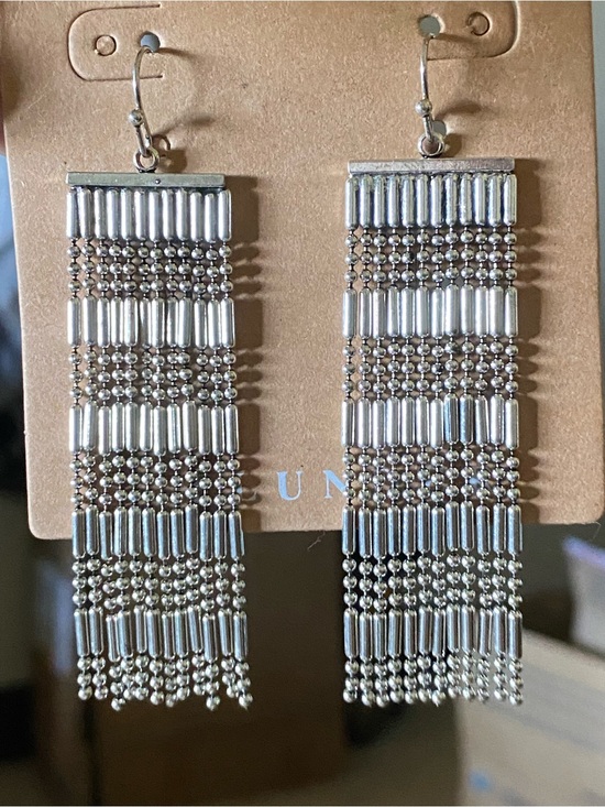 Jewelry - Silver Beaded Fringe Earrings by